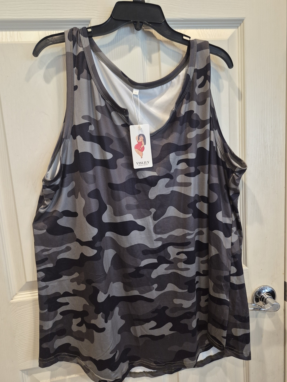Women's Gray Camo Tank Top - Sleeveless Casual Layering